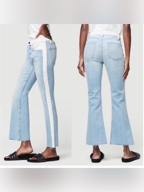 FRAME DENIM Le Crop Mini Boot Olin White Color Block Flare Fray Hem Size 28
